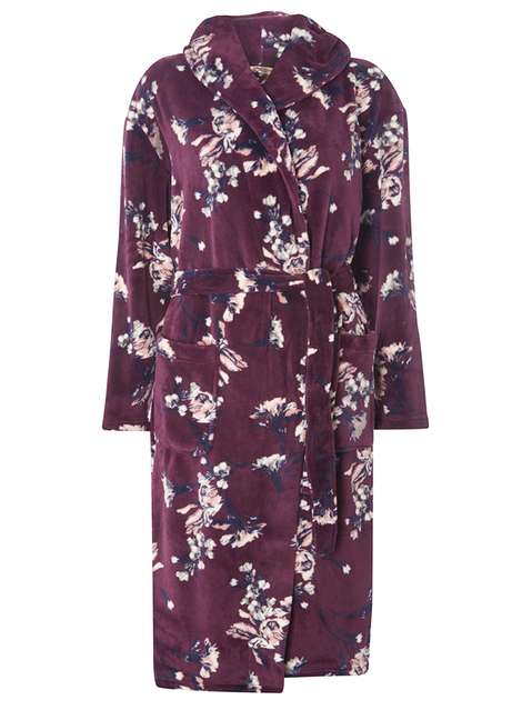 Wine Floral Hooded Dressing Gown